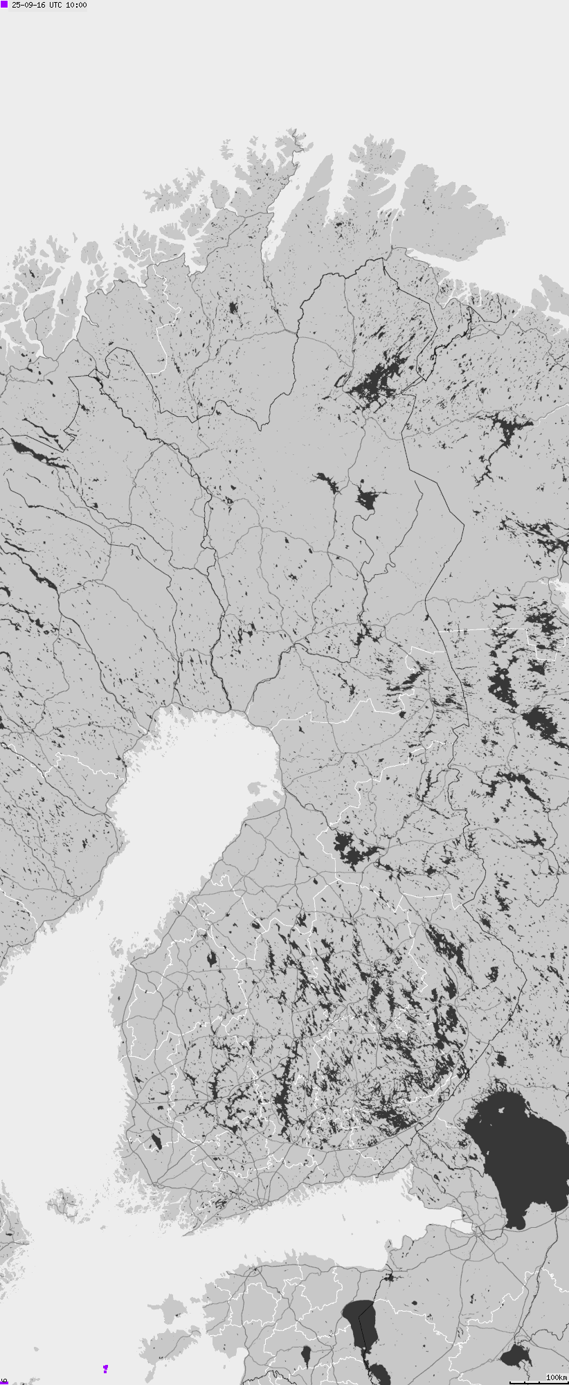 Mapa wyładowań atmosferycznych na obszarze Finlandii