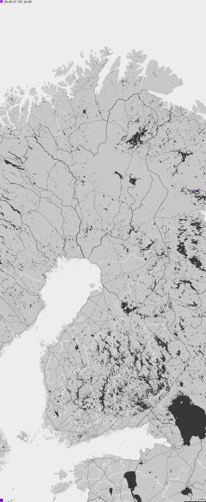 Mapa wyładowań atmosferycznych na obszarze Finlandii