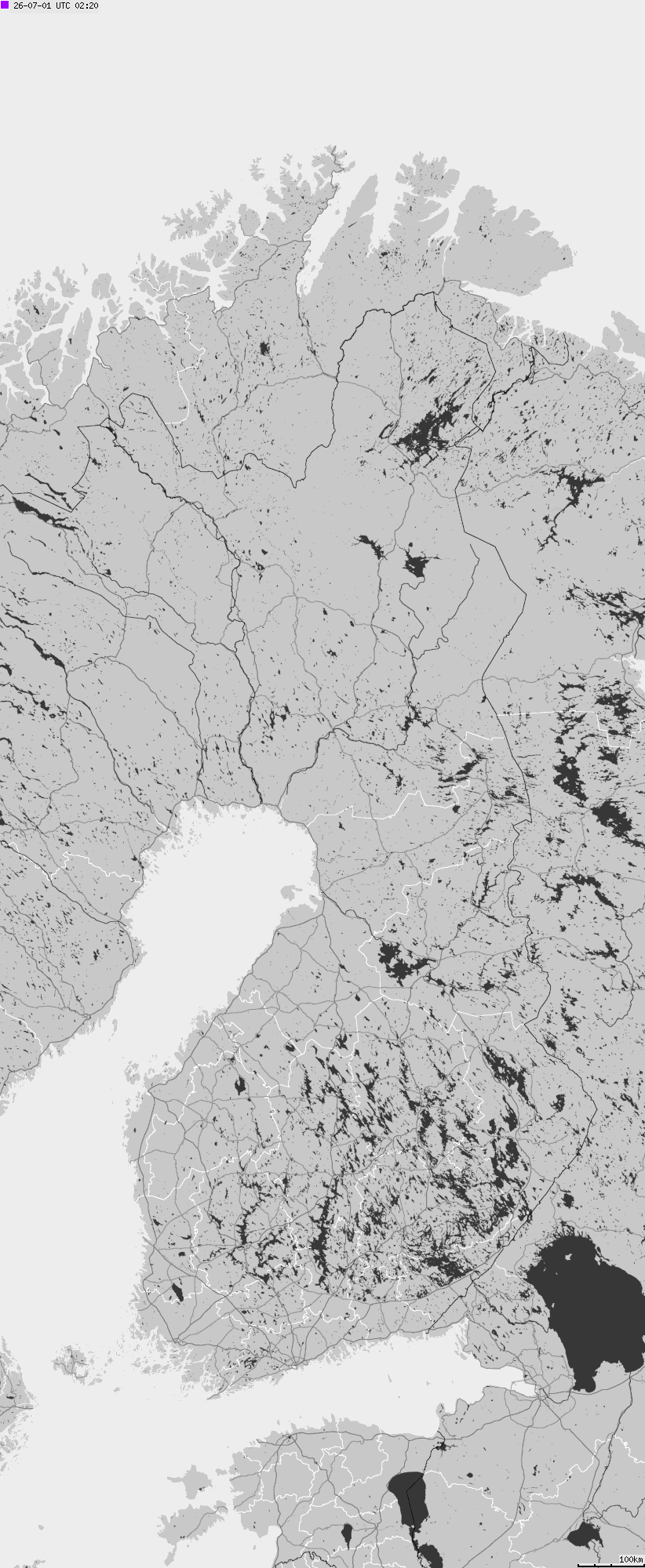Map of lightnings across Finland