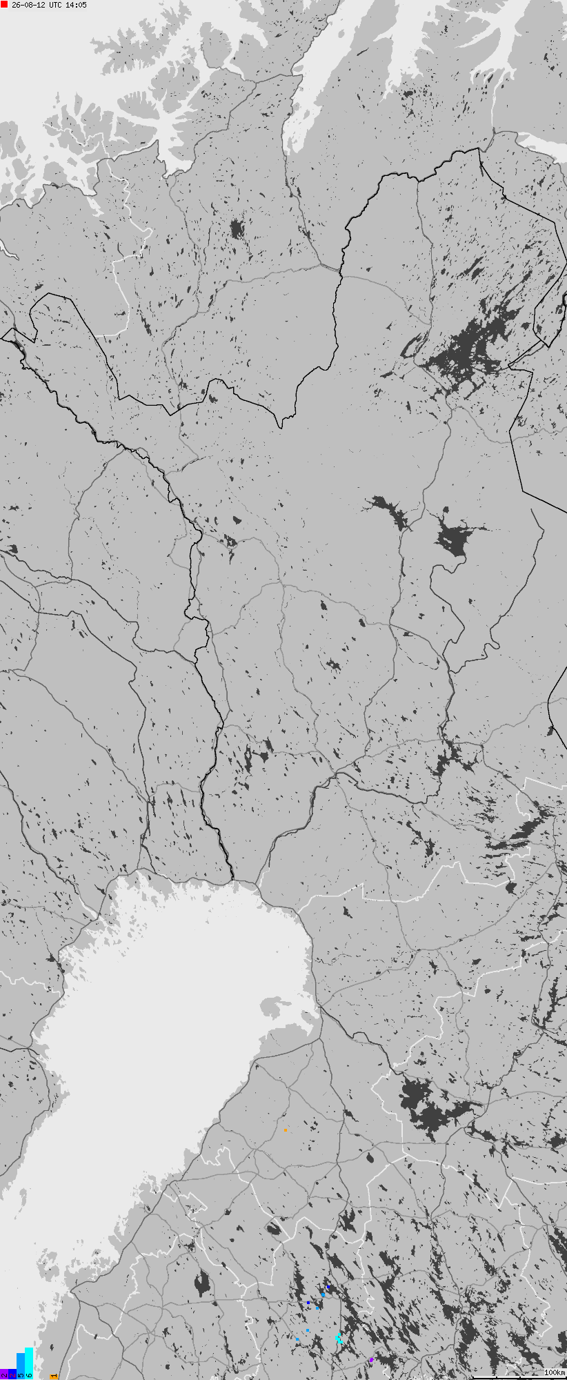 Mapa wyładowań atmosferycznych na obszarze Finlandii