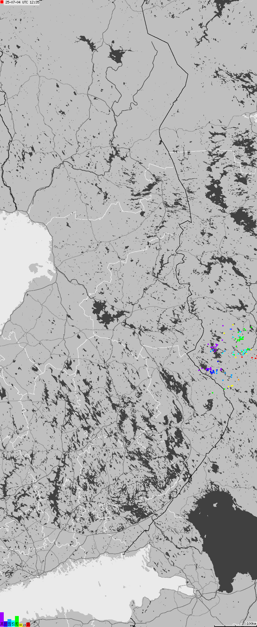 Map of lightnings across Finland