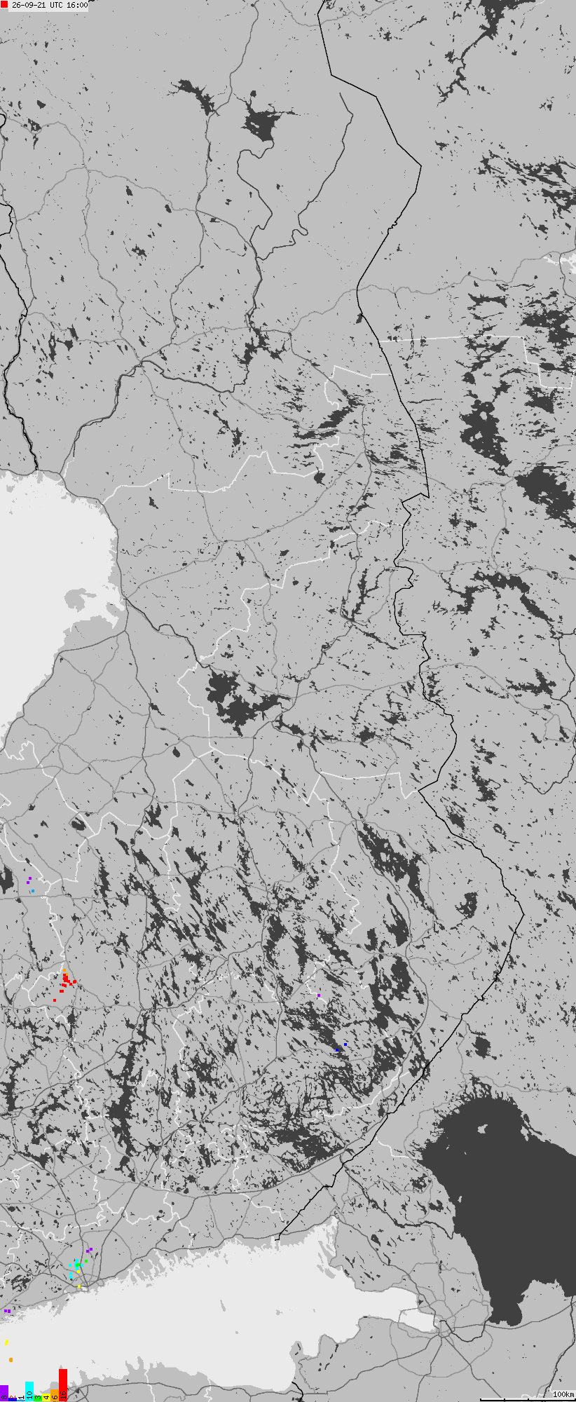 Map of lightnings across Finland