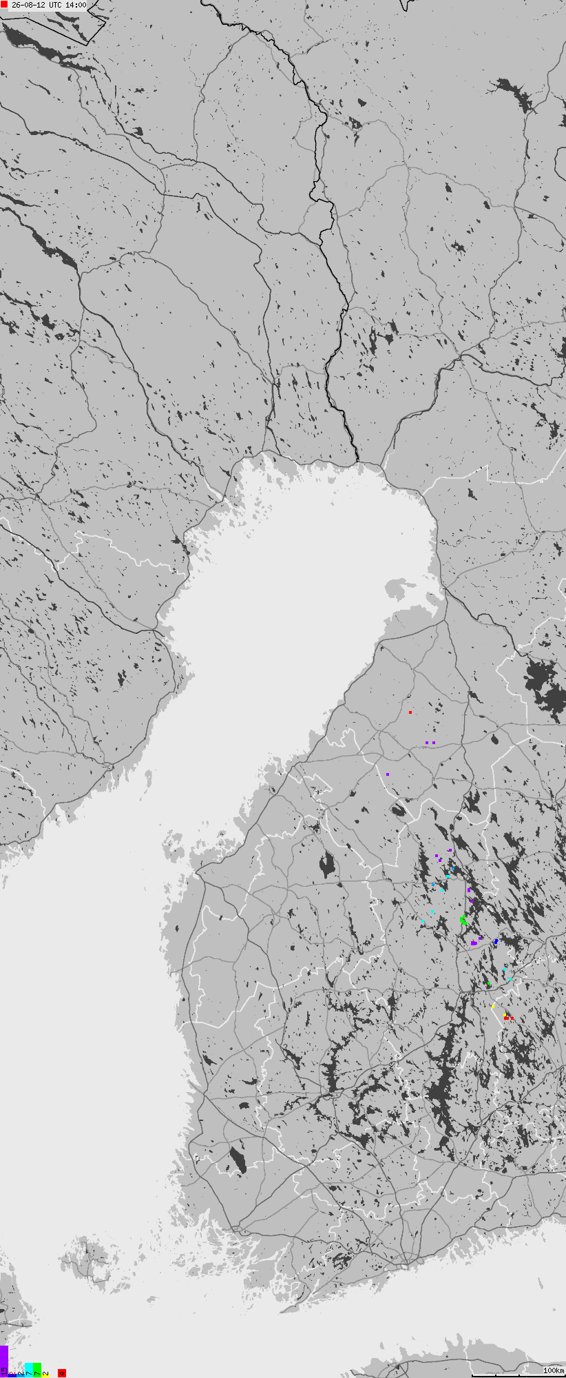 Mapa wyładowań atmosferycznych na obszarze Finlandii