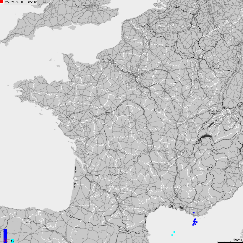 Mapa wyładowań atmosferycznych Francji