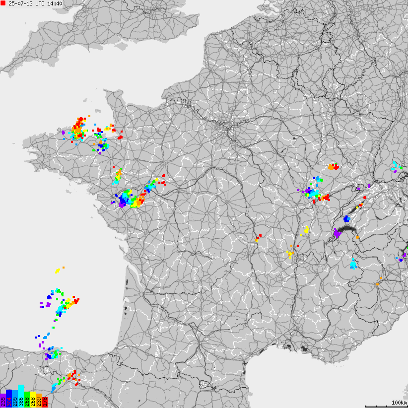Mapa wyładowań atmosferycznych Francji