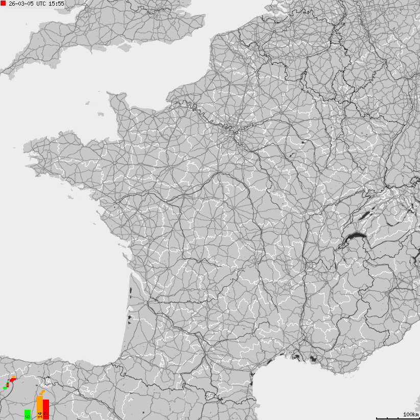 Mapa wyładowań atmosferycznych Francji