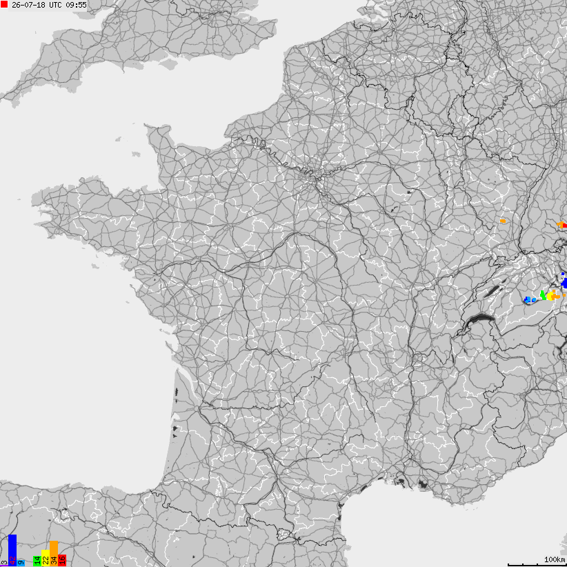 Mapa wyładowań atmosferycznych Francji