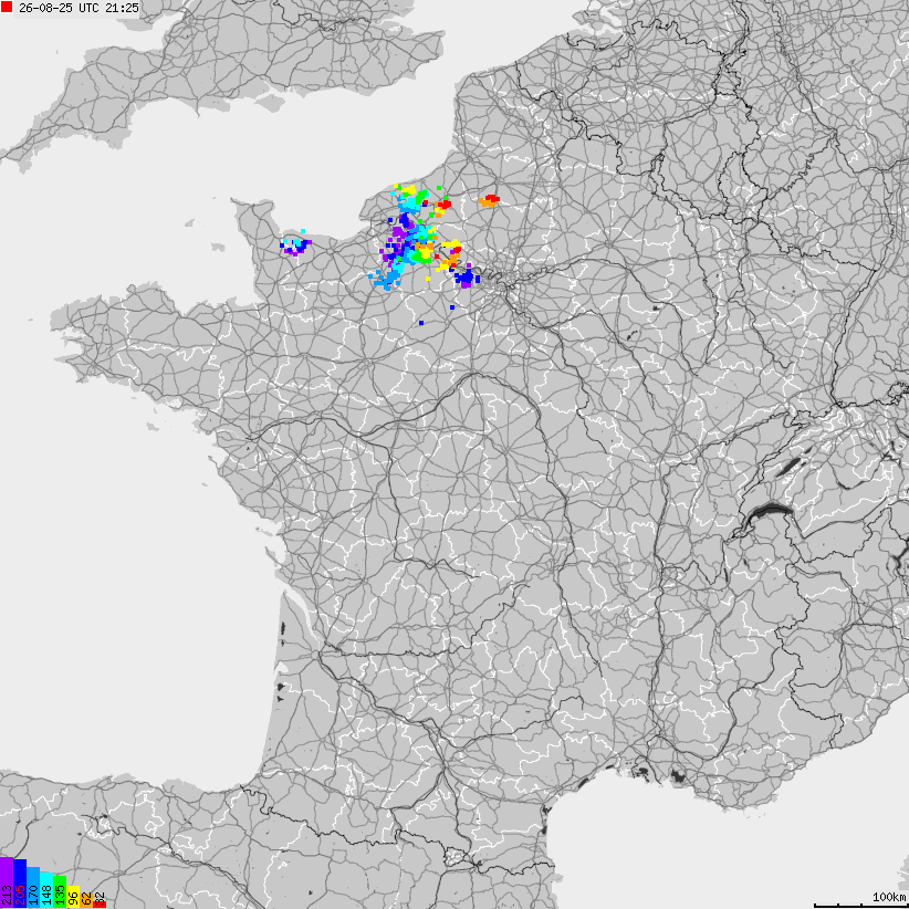 Mapa wyładowań atmosferycznych Francji