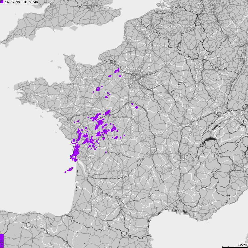 Map of lightnings France