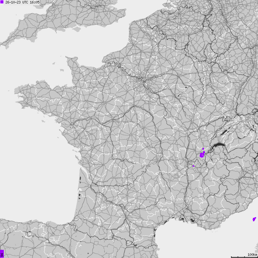Mapa wyładowań atmosferycznych Francji