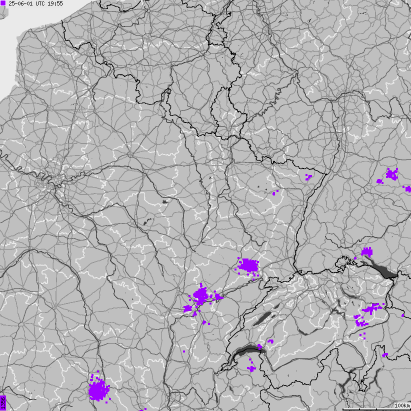 Mapa wyładowań atmosferycznych Francji