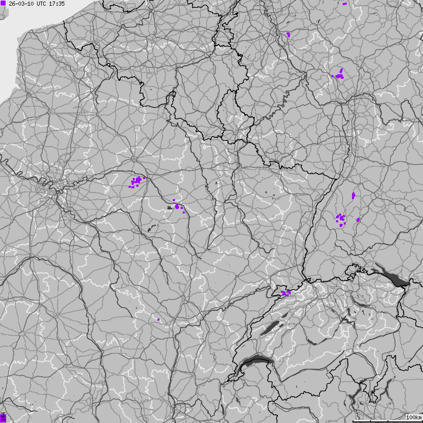 Mapa wyładowań atmosferycznych Francji