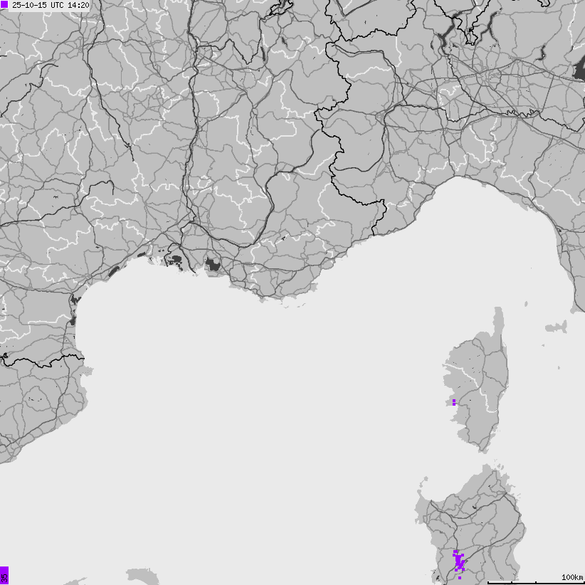 Mapa wyładowań atmosferycznych Francji