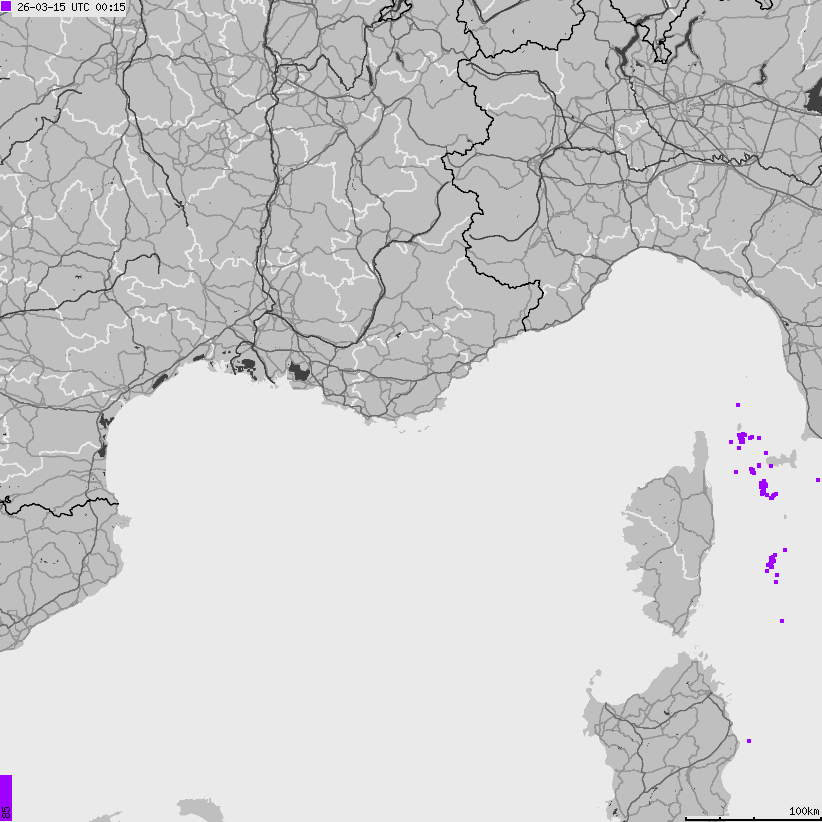 Mapa wyładowań atmosferycznych Francji