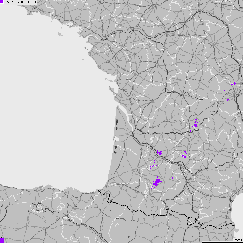 Map of lightnings France