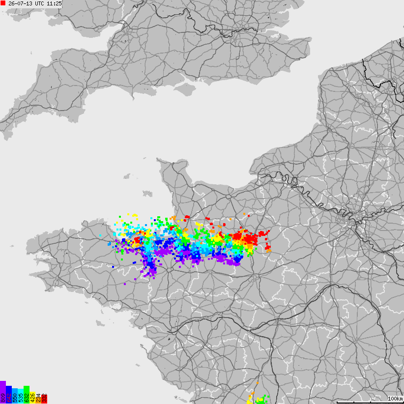 Mapa wyładowań atmosferycznych Francji