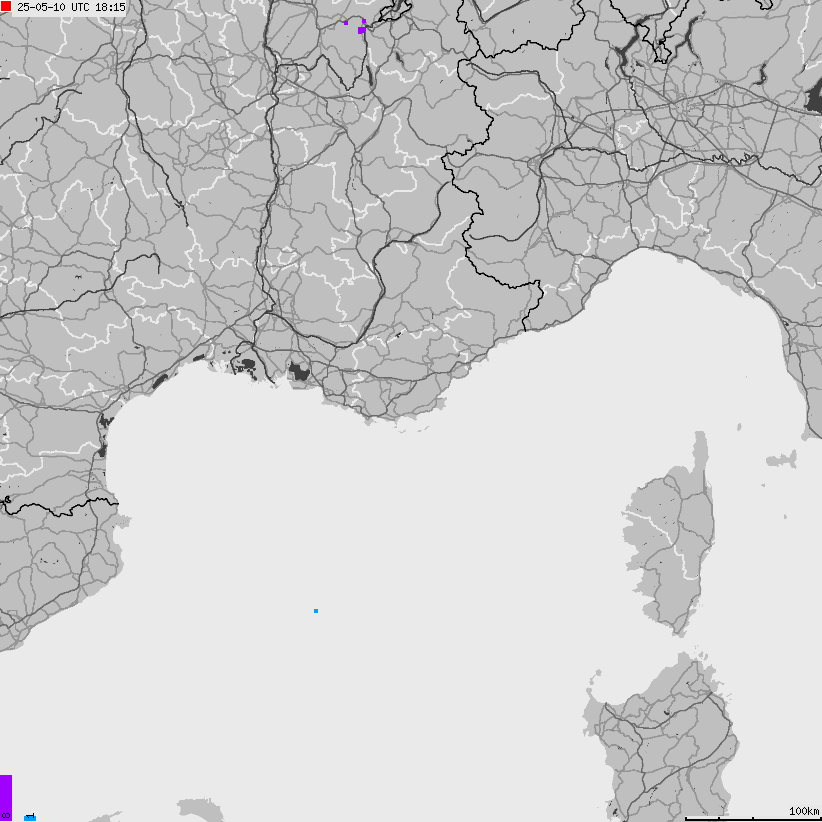 Mapa wyładowań atmosferycznych Francji