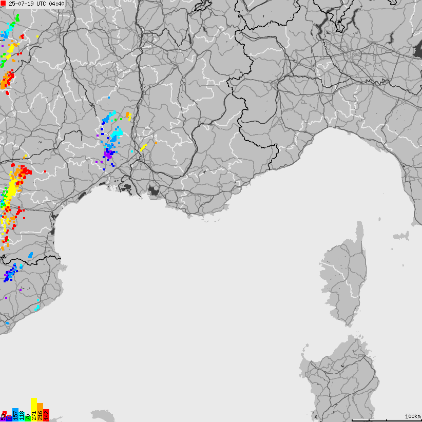 Mapa wyładowań atmosferycznych Francji