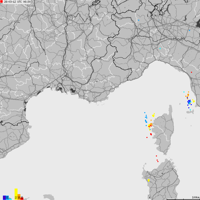 Mapa wyładowań atmosferycznych Francji