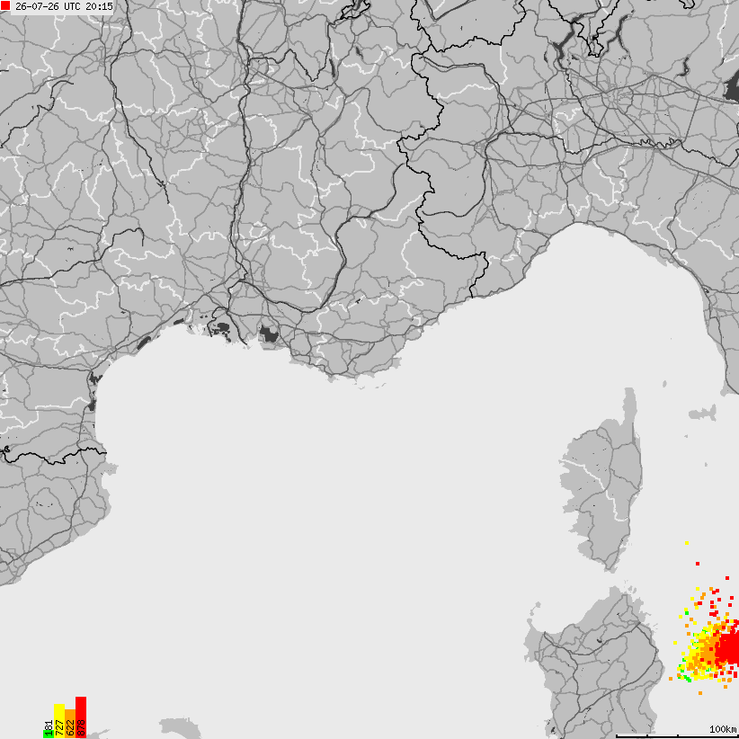 Map of lightnings France