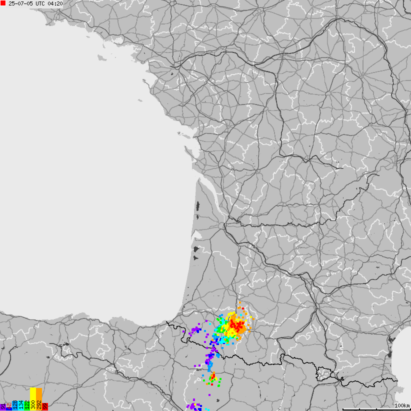 Mapa wyładowań atmosferycznych Francji