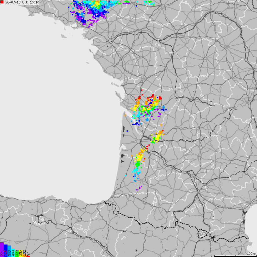 Mapa wyładowań atmosferycznych Francji