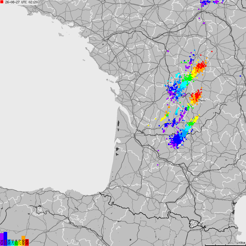 Mapa wyładowań atmosferycznych Francji