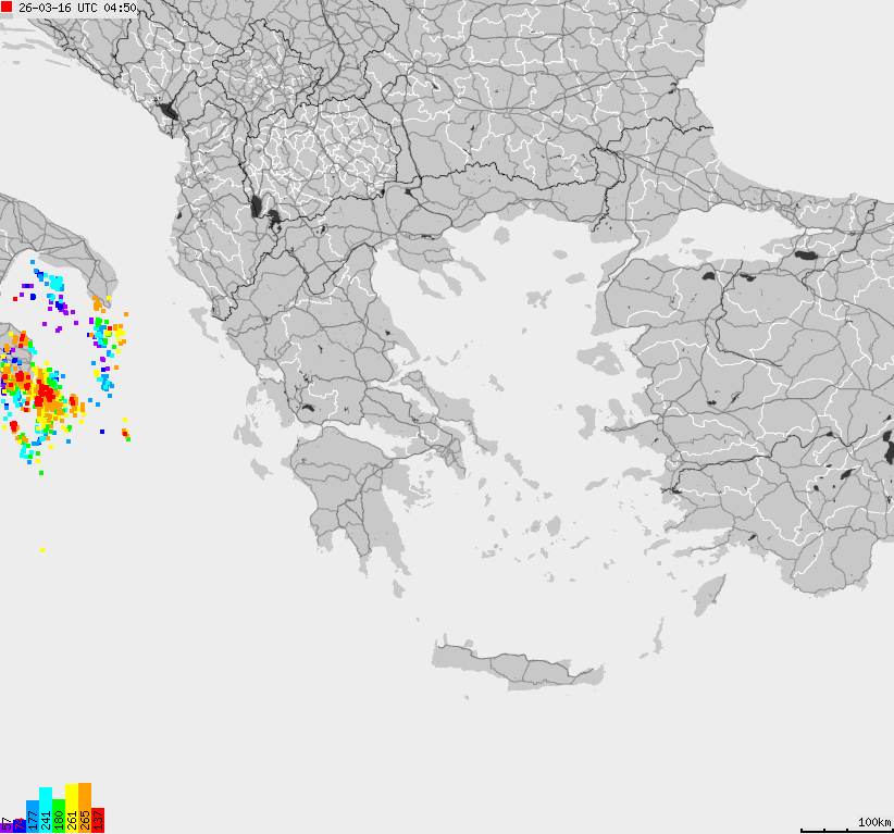 Mapa wyładowań atmosferycznych Grecji