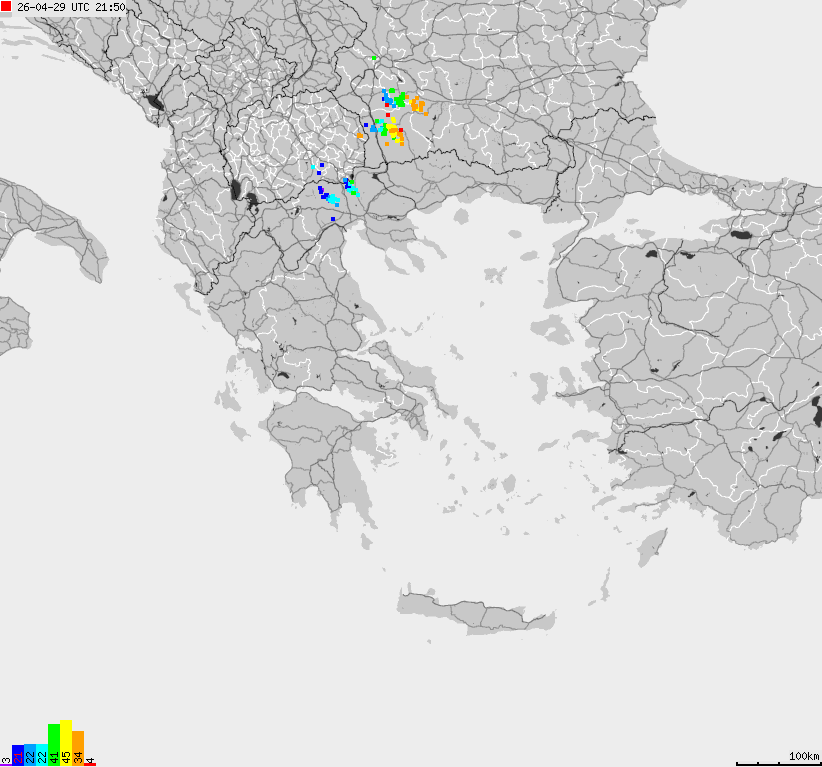 Mapa wyładowań atmosferycznych Grecji