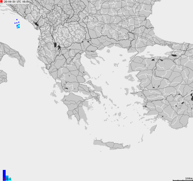 Mapa wyładowań atmosferycznych Grecji