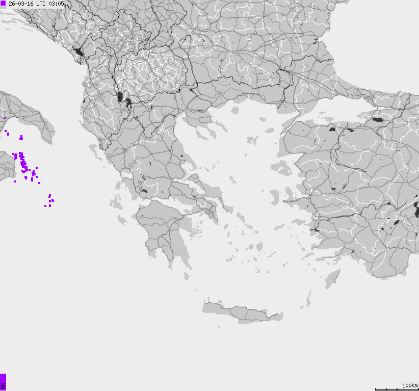 Mapa wyładowań atmosferycznych Grecji