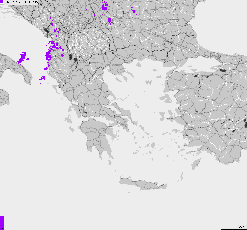 Mapa wyładowań atmosferycznych Grecji