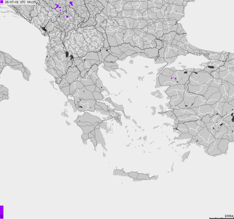 Mapa wyładowań atmosferycznych Grecji