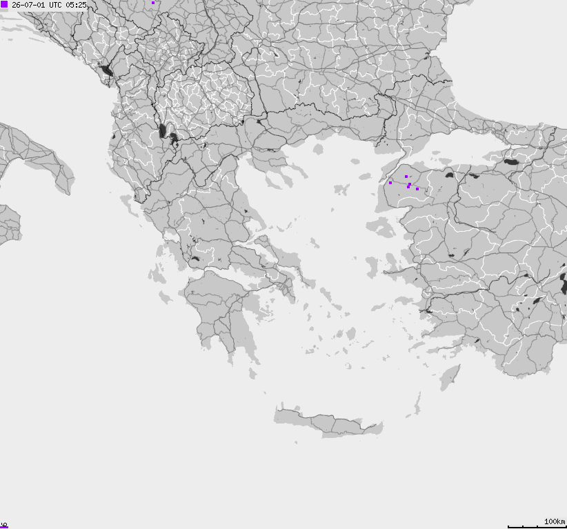 Mapa wyładowań atmosferycznych Grecji