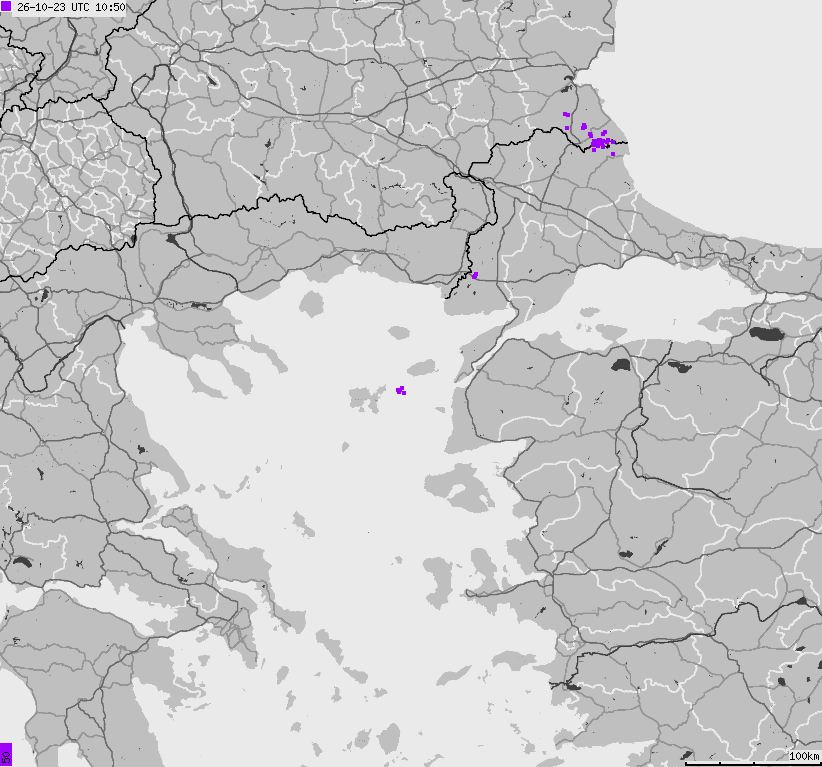 Mapa wyładowań atmosferycznych Grecji