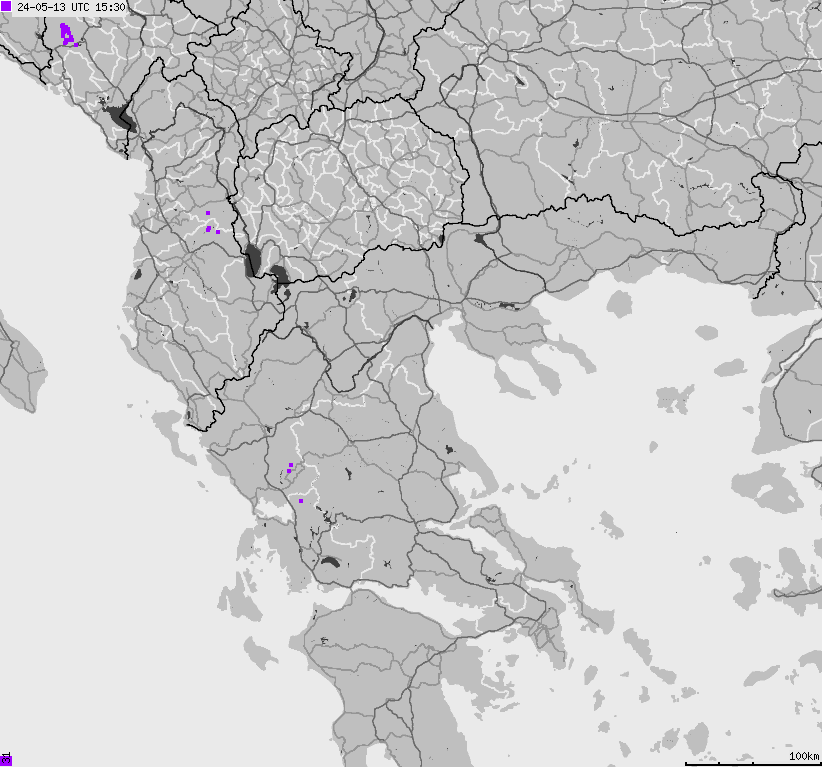 Mapa wyładowań atmosferycznych Grecji