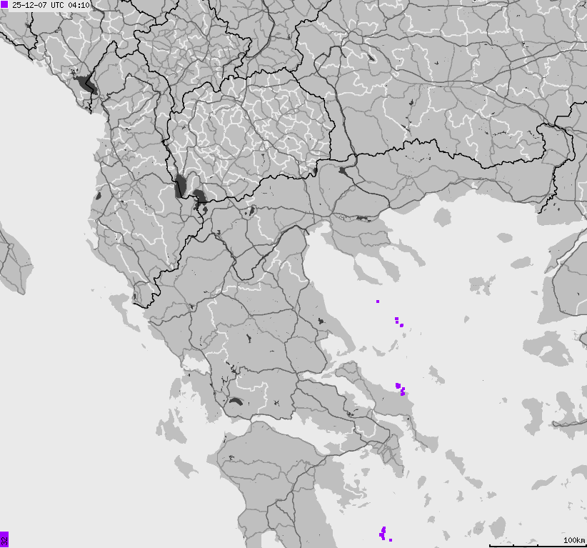 Mapa wyładowań atmosferycznych Grecji