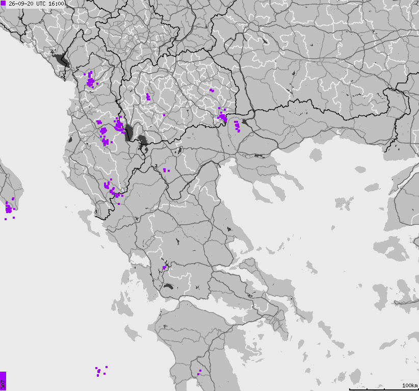 Mapa wyładowań atmosferycznych Grecji