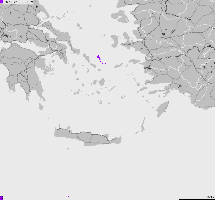 Mapa wyładowań atmosferycznych Grecji