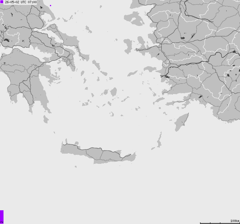 Mapa wyładowań atmosferycznych Grecji