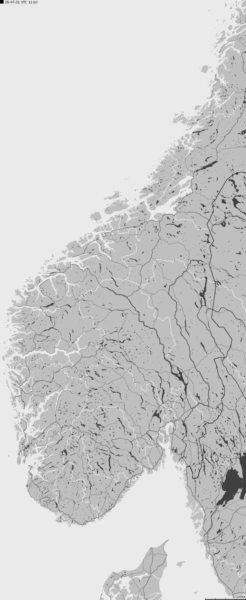 Mapa wyładowań atmosferycznych na obszarze Norwegii