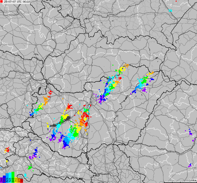 Mapa wyładowań atmosferycznych na obszarze Słowacji, Węgier