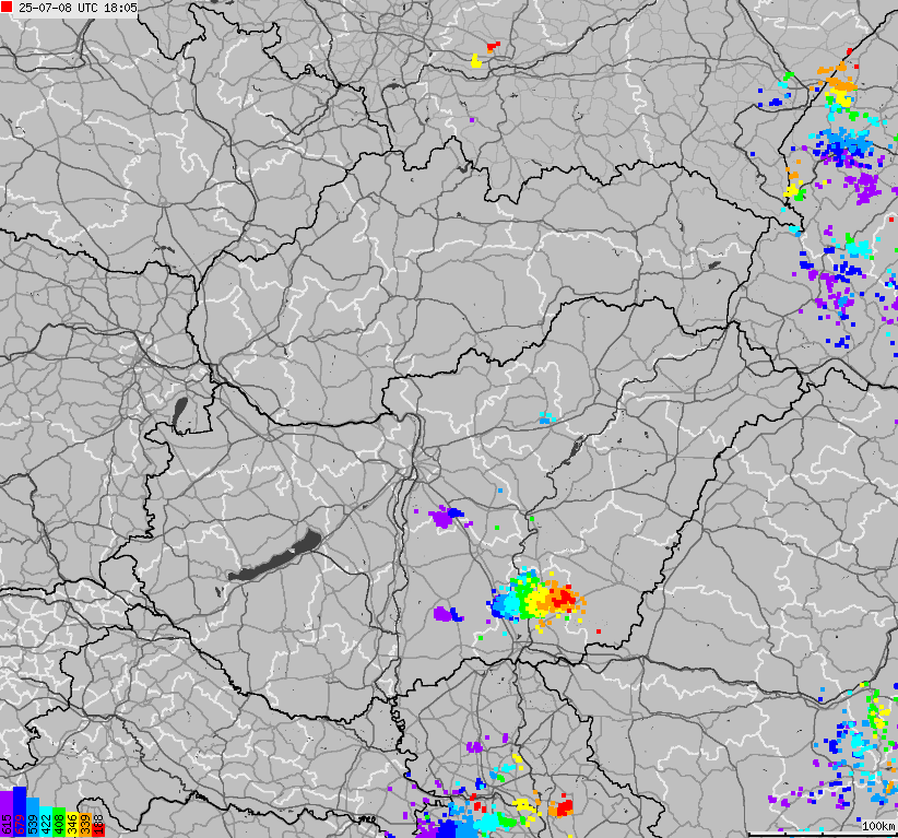 Mapa wyładowań atmosferycznych na obszarze Słowacji, Węgier