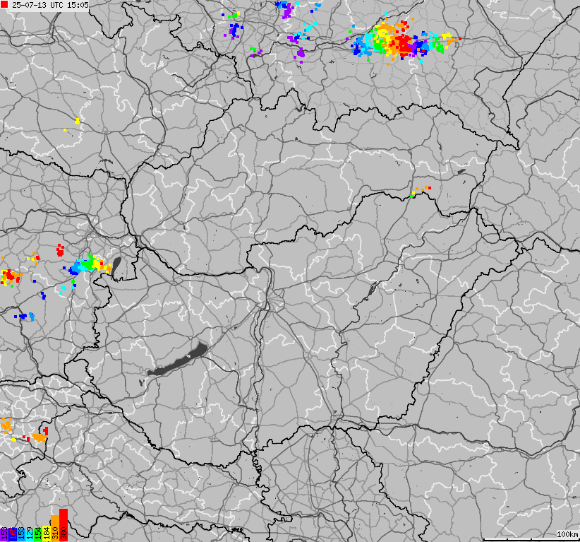 Map of lightnings across Slovakia, Hungary