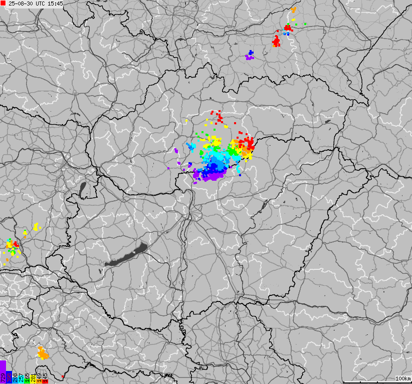 Mapa wyładowań atmosferycznych na obszarze Słowacji, Węgier