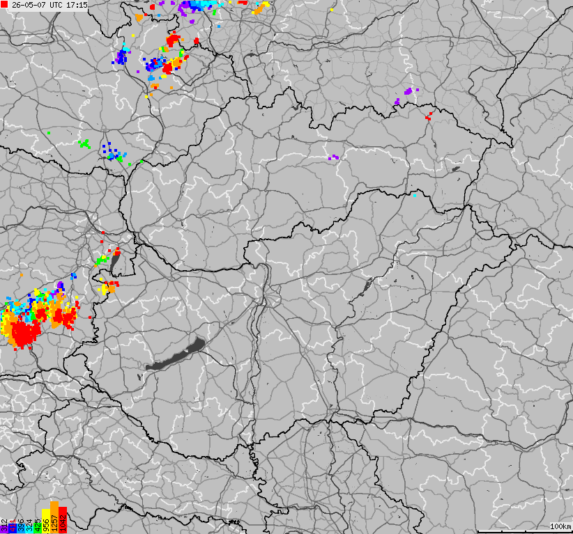 Mapa wyładowań atmosferycznych na obszarze Słowacji, Węgier