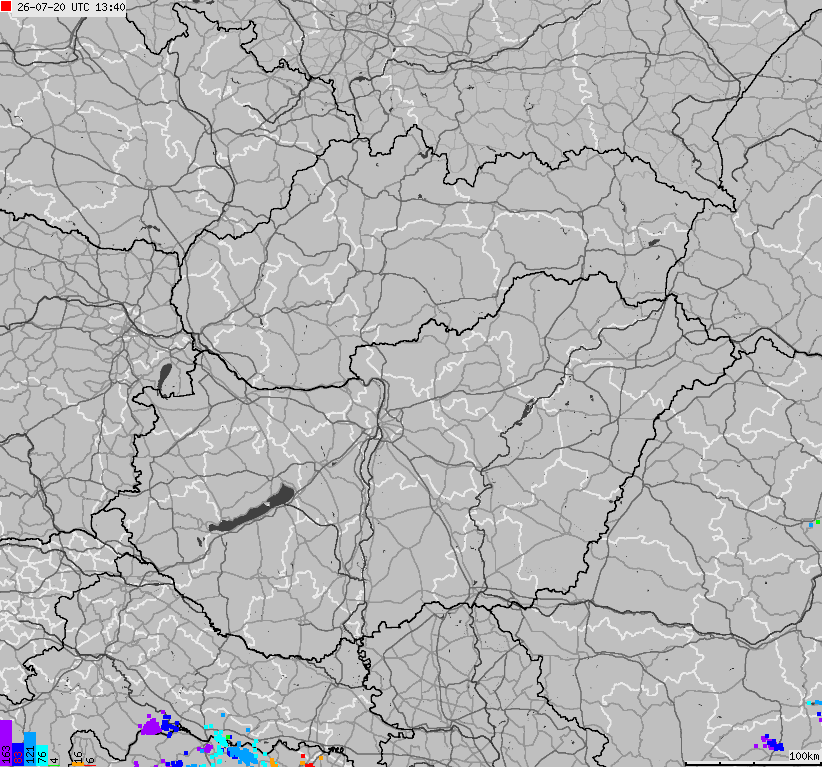 Map of lightnings across Slovakia, Hungary
