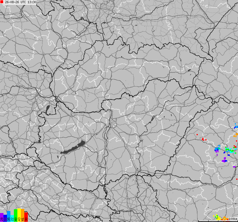 Mapa wyładowań atmosferycznych na obszarze Słowacji, Węgier