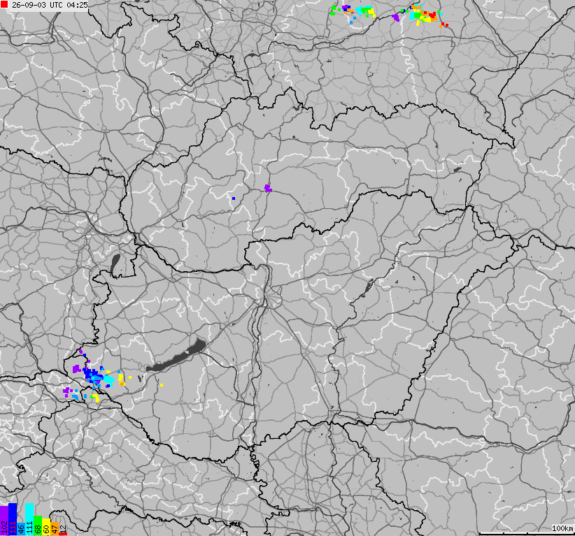 Map of lightnings across Slovakia, Hungary