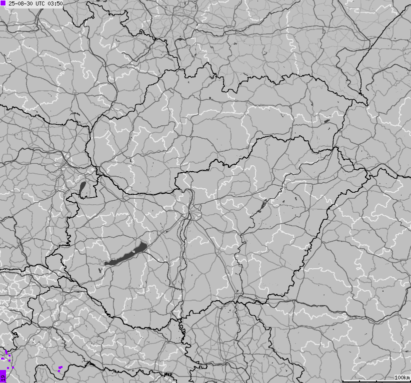 Map of lightnings across Slovakia, Hungary